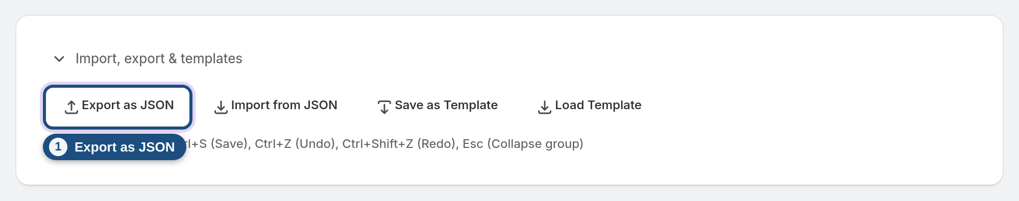 Use this reference with Bulk Actions — Export as JSON highlighted