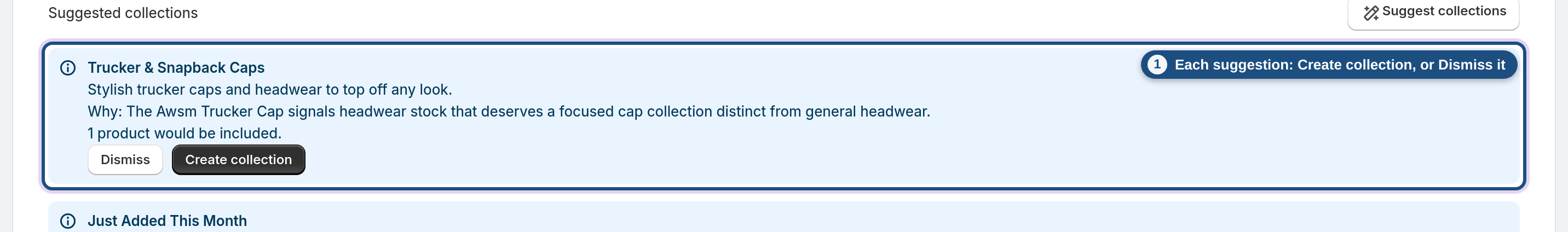 Accept or dismiss — Create collection / Dismiss highlighted